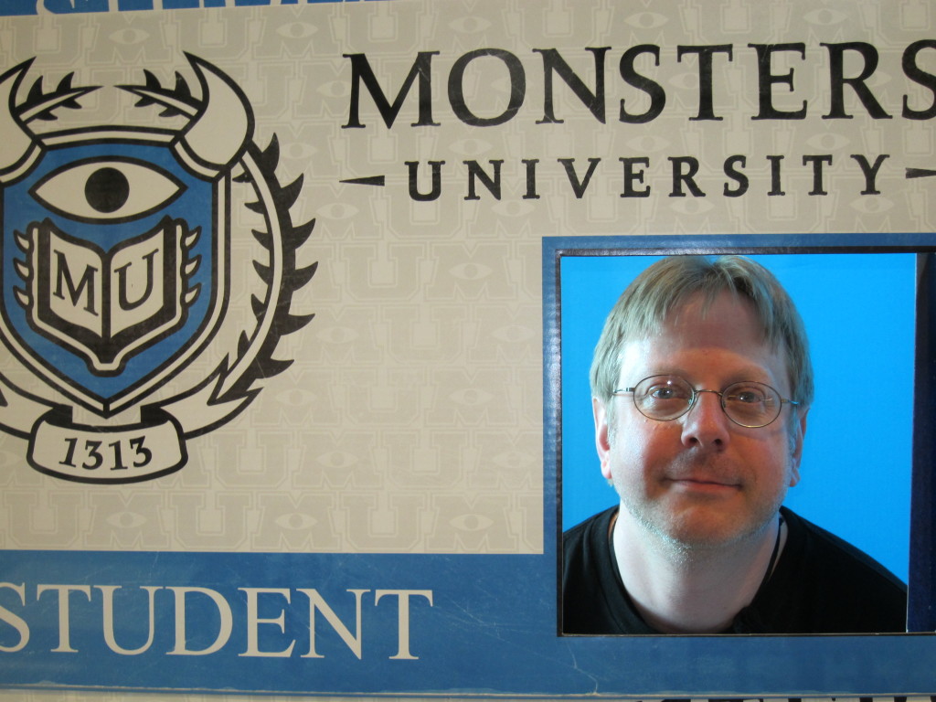John Horrordude Ginder on his Monsters University ID Card